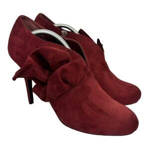 Call It Spring Womens 9 Red Ruffle Heel Booties Vegan Suede Statement Shoes